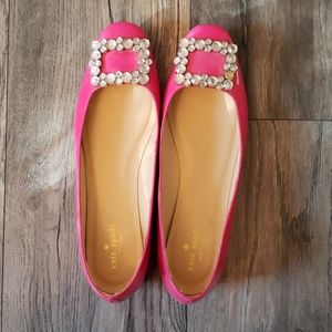 Pink Kate Spade flats with rhinestone buckle